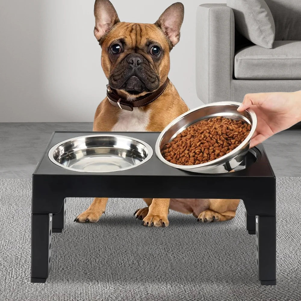 Dog Feeding Station with Feeder Bowls with Adjustable Stand and Stainless Steel Food or Water