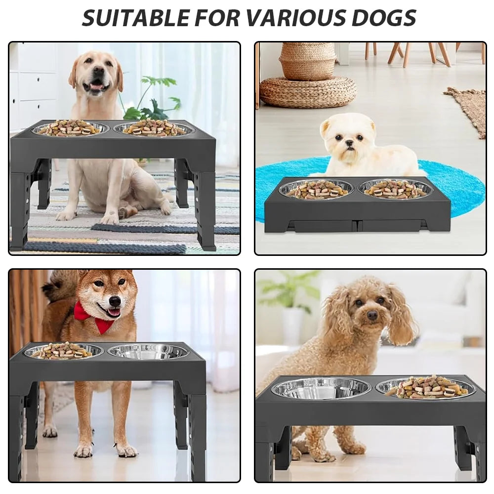 Dog Feeding Station with Feeder Bowls with Adjustable Stand and Stainless Steel Food or Water