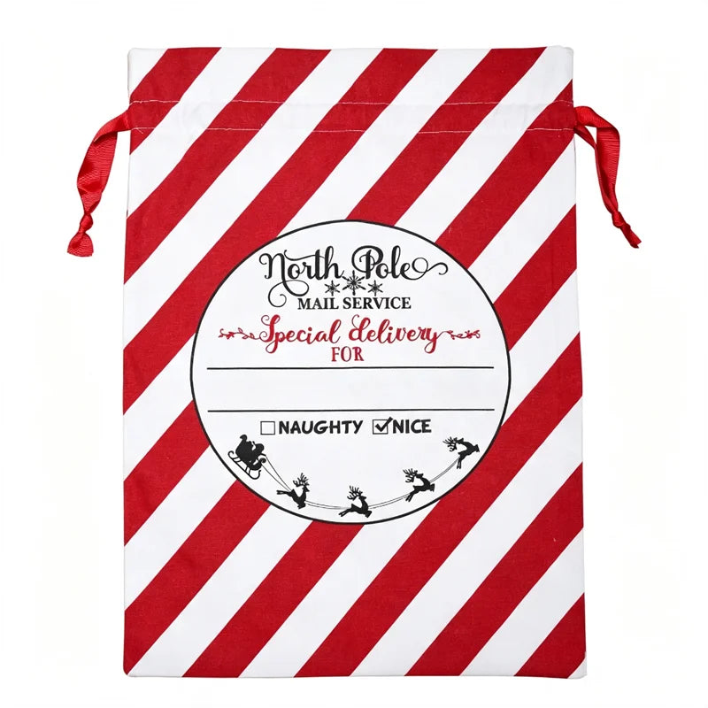 Large Christmas Santa Sack Canvas Drawstring Gift Bag Rudolph Reindeer Print Storage Pouch for Xmas Party Favors