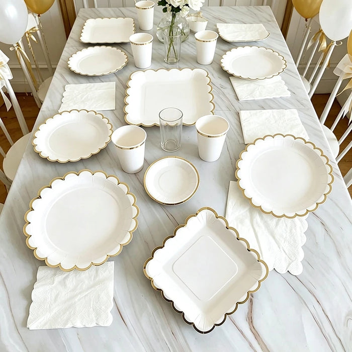 Deluxe Party Decoration Paper Plates Cups and Serviettes Birthday Wedding Party Supplies Christmas Party  - Flower Shape |  White  Pink Baby Blue Lilac
