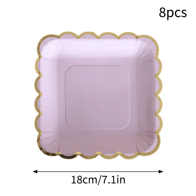 Deluxe Party Decoration Paper Plates Cups and Serviettes Birthday Wedding Party Supplies Christmas Party  - Flower Shape |  White  Pink Baby Blue Lilac