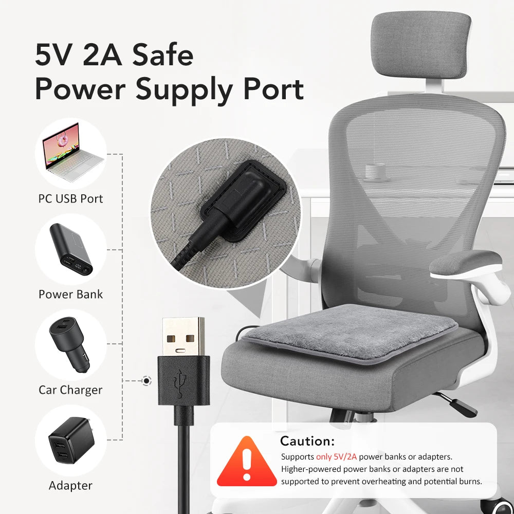 USB Electric Heated Seat Cushion 4 Temperature Settings Winter Car Seat Heater Cold Resistant Chair Heated Mat for Office Travel