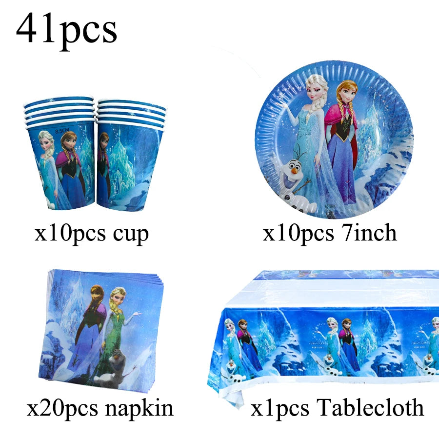 Elsa & Anna Princess Birthday Party Kit – Frozen-Themed Decorations, Balloons, Banner, Plates, Cups & Gift Bags