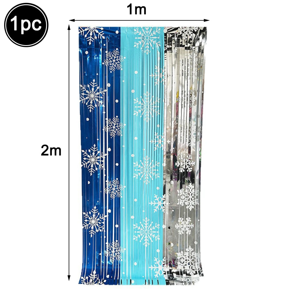 Christmas Party Decor Snowflake Fringe Curtains Snowflake Hanging Swirls Balloons Princess Theme Winter Birthday Party Decor