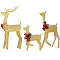 3-Piece Lighted Christmas Reindeer Family Set Outdoor Decorations, Weather Proof 2D Deer Family Set of 3 Christmas Ornament Home Decor Pre-lit 200 LED Warm White Lights with Stakes, Colour: Golden